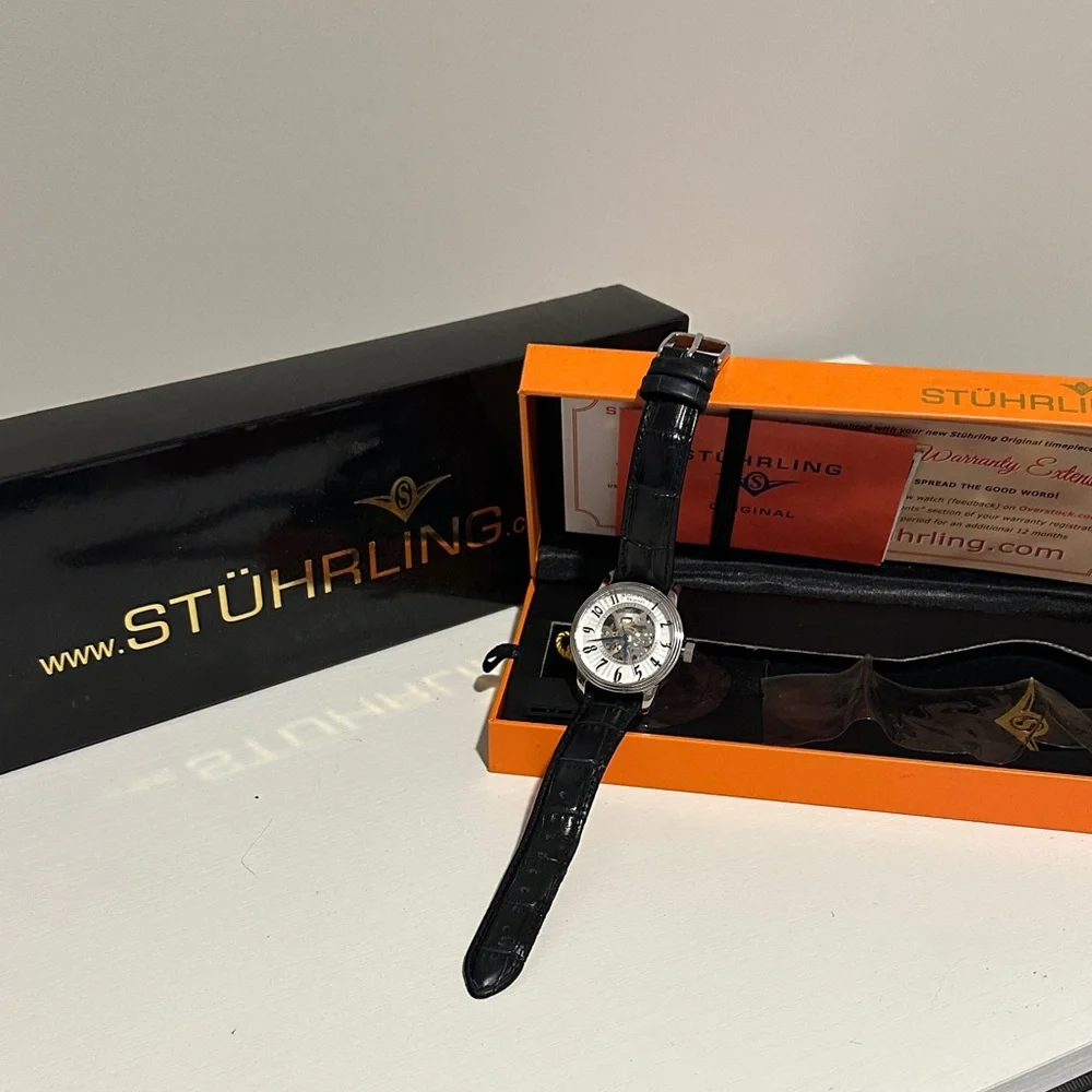 Stuhrling Original Silver Dial Black Strap Watch